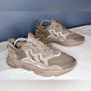 Adidas Ozweego Shoes Womens 9.5 Beige Chalky Brown Mesh Suede Sneakers GW9135